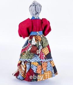 Vintage Victorian Patchwork Fashion Grandma Gray Hair Miniature Porcelain Doll