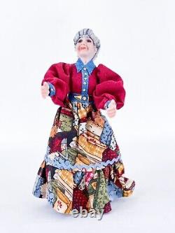 Vintage Victorian Patchwork Fashion Grandma Gray Hair Miniature Porcelain Doll