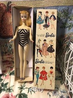 Vintage original #3 blonde ponytail Barbie doll in original box with b&w bathing
