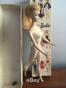 Vintage original #3 blonde ponytail Barbie doll in original box with b&w bathing