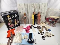 Vtg 1960's Blonde Ponytail Barbie Doll in Original Swimsuit with Ken & Clothes