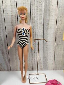 Vtg 1960's Blonde Ponytail Barbie Doll in Original Swimsuit with Ken & Clothes