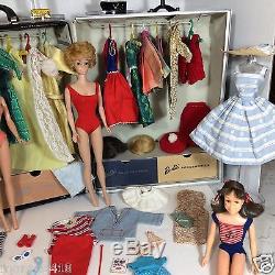 Vtg BARBIE Doll Lot 1962 # 6 Raven Ponytail, Midge + and Clothes, Case & Acc's