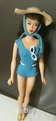 Vtg Brunette #4 Solid Body Ponytail Barbie Excellent In The Swim Pak Complete