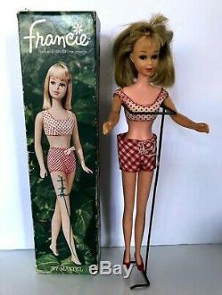 Vtg Francie Blonde Doll Barbie's Straight Leg 1965 Mattel Original Box W Stand