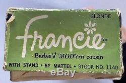 Vtg Francie Blonde Doll Barbie's Straight Leg 1965 Mattel Original Box W Stand
