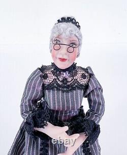 Vtg Victorian OOAK Elder Lady Porcelain Doll withBlack Laced Dress & Glasses