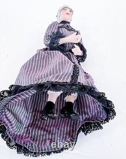 Vtg Victorian OOAK Elder Lady Porcelain Doll withBlack Laced Dress & Glasses